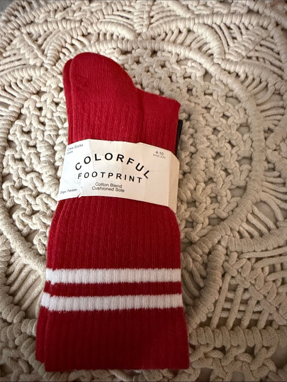 Old Navy Red Crew Socks with White Double Stripes